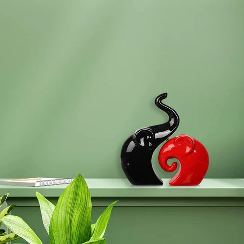 Artisan Red & Black Ceramic Elephant - Classic Charm for Your Home!